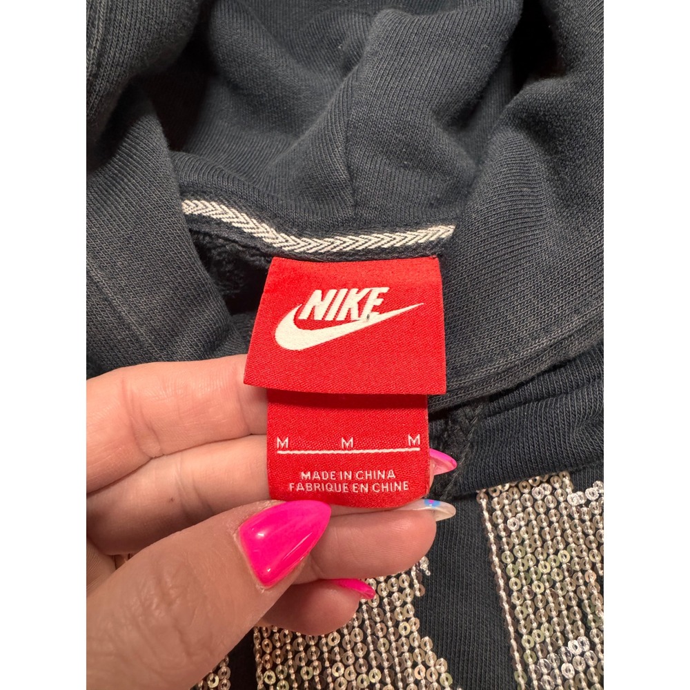 Nike Womens Sequin Logo Hoodie Black Pullover Sweatshirt Medium Sparkle Swoosh - Picture 3 of 4